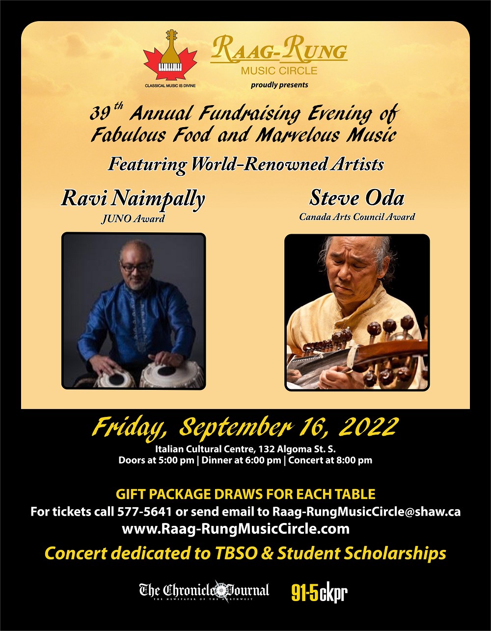 Poster for the next Raag Rung Music Circle event in Thunder Bay, Ontario