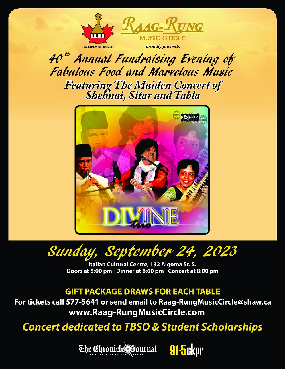 Poster for the next Raag Rung Music Circle event in Thunder Bay, Ontario